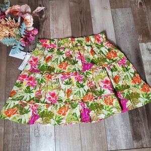 NWT Rose & Olive Floral Tropical Print Skirt Size Large Women's Pink Green